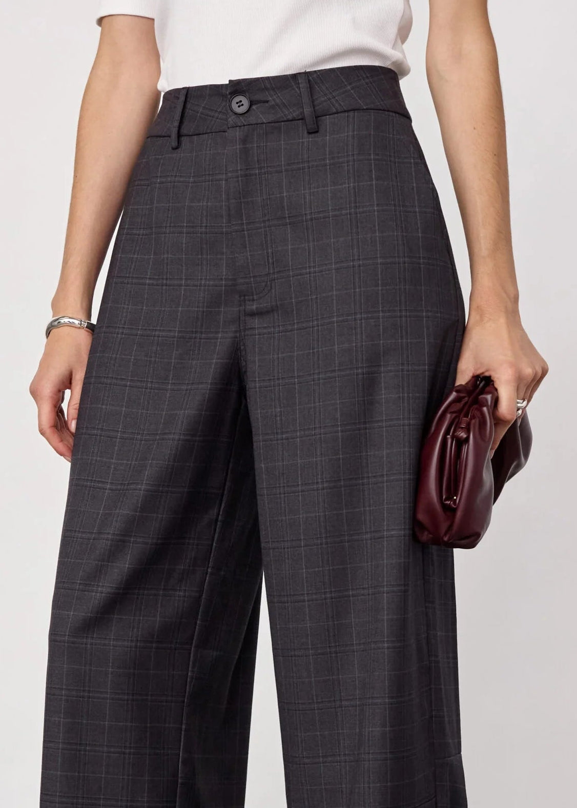 Co'couture Eloracc Check Barrel Pant Dark Grey L34