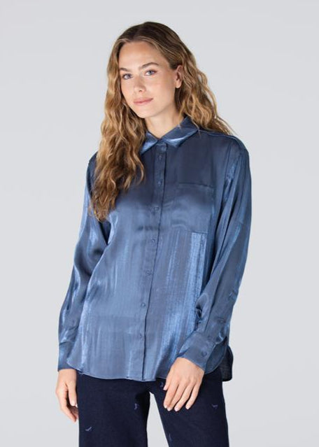 Jansen Amsterdam Bisa glans blouse | Blauw