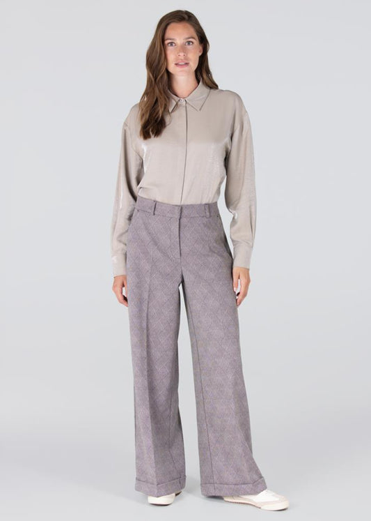 Jansen Amsterdam Denise ruit pantalon met wijde pijp | Kaki