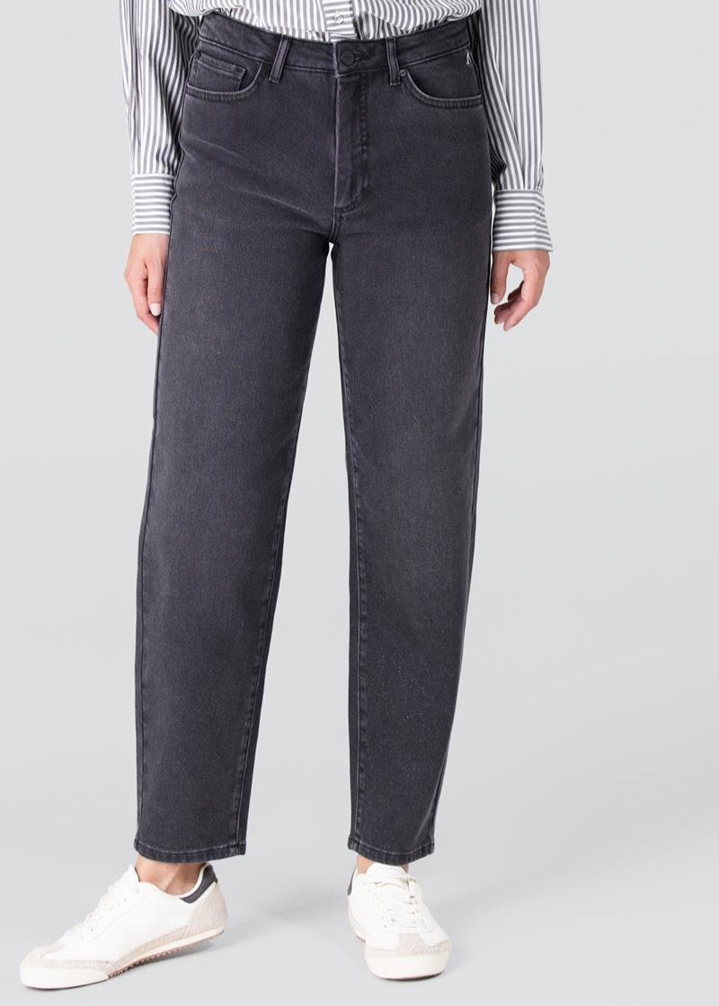 Jansen Amsterdam Emma straight jeans met glitter | Antraciet denim
