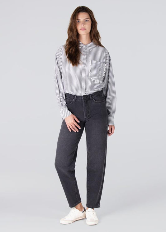 Jansen Amsterdam Emma straight jeans met glitter | Antraciet denim