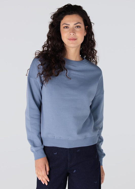 Jansen Amsterdam Gisele trui met borduur tekst | Blauw