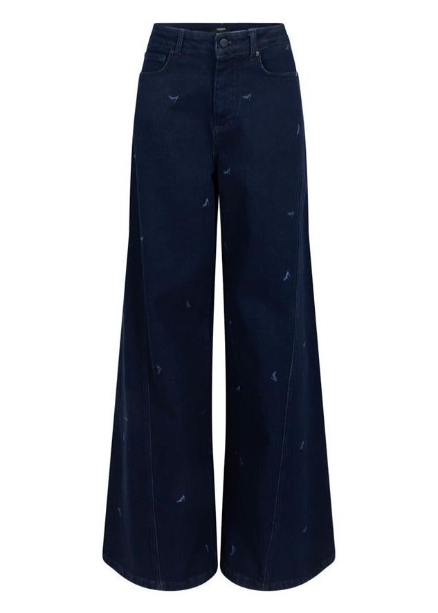 Jansen Amsterdam Isabeau jeans met borduurprint | Donkerblauw denim