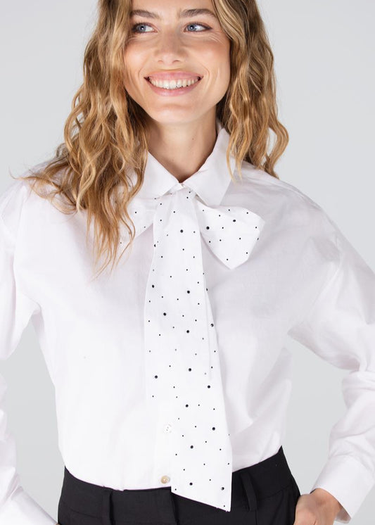 Jansen Amsterdam Isabel blouse met rhinestones | Wit