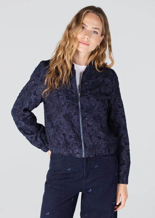 Jansen Amsterdam Josien jasje met bloemenprint | Donkerblauw