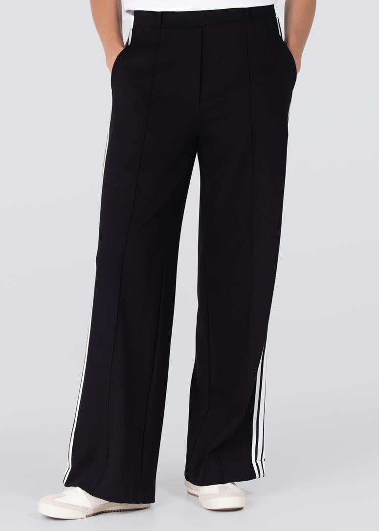 Jansen Amsterdam Aleidas wide leg pantalon met zijstreep | Zwart - Off white