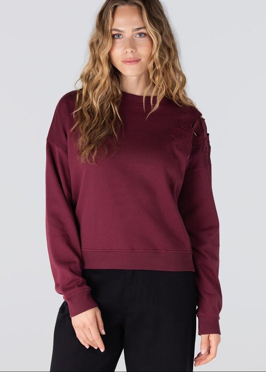 Jansen Amsterdam Gaby sweater met bloem detail | Donkerrood