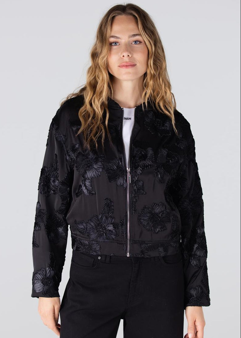 Jansen Amsterdam Jill jasje met 3d bloemenprint| Zwart
