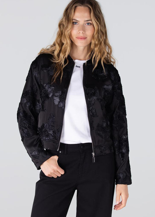 Jansen Amsterdam Jill jasje met 3d bloemenprint| Zwart