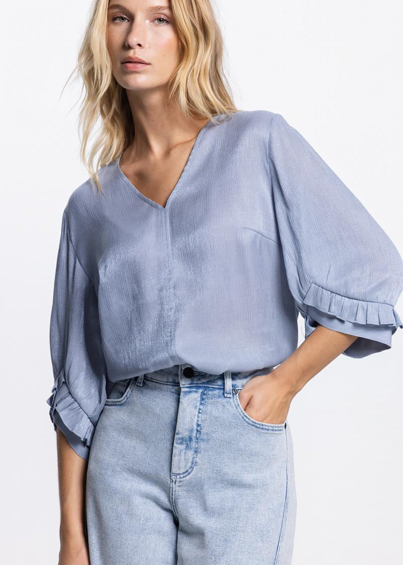 Jansen Amsterdam Nisa v-hals blouse in Lichtblauw 