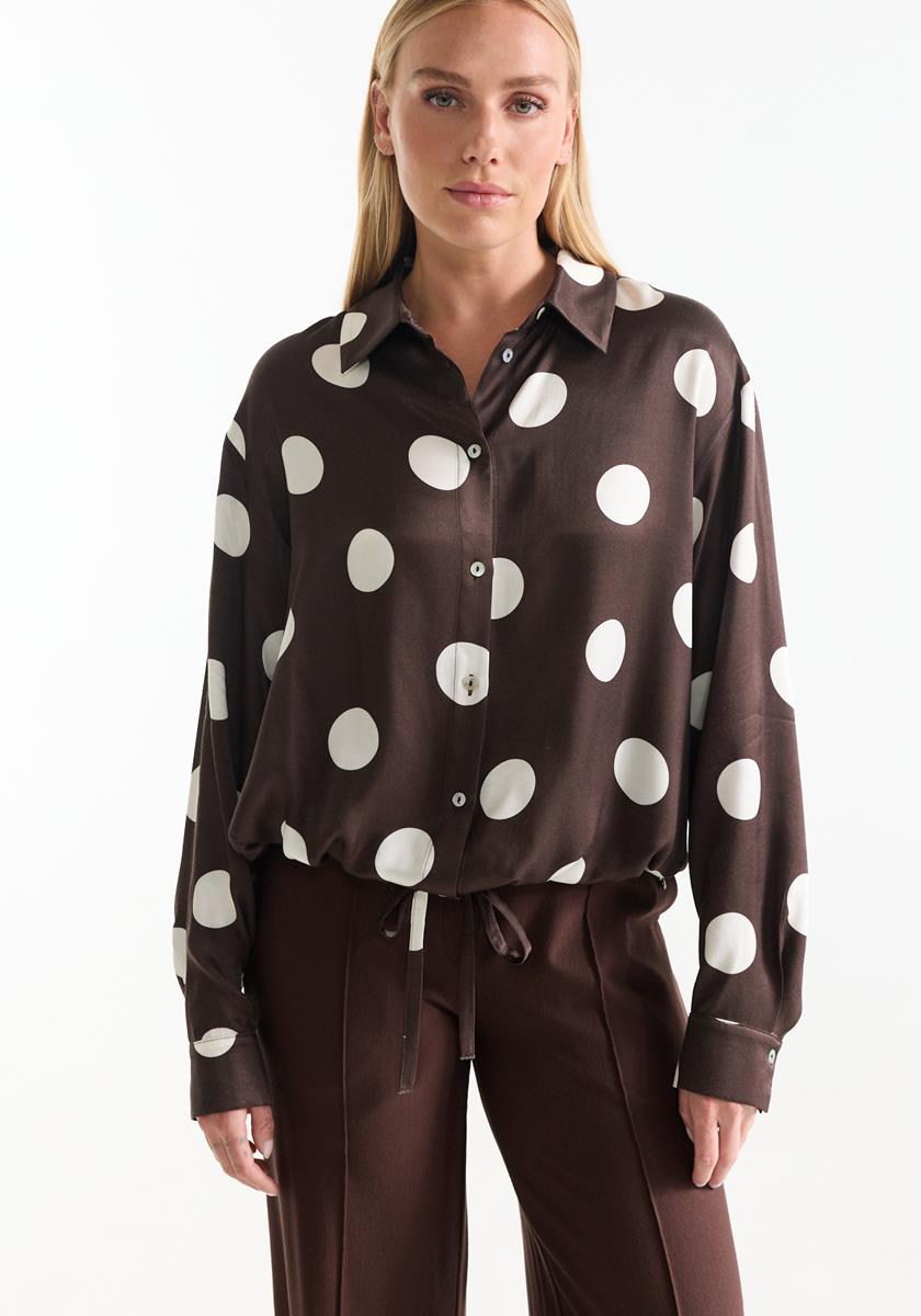 Jansen Amsterdam Donkerbruine blouse met witte dots