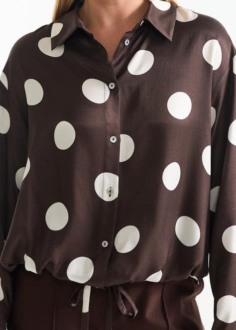  Jansen Amsterdam Donkerbruine blouse met witte dots