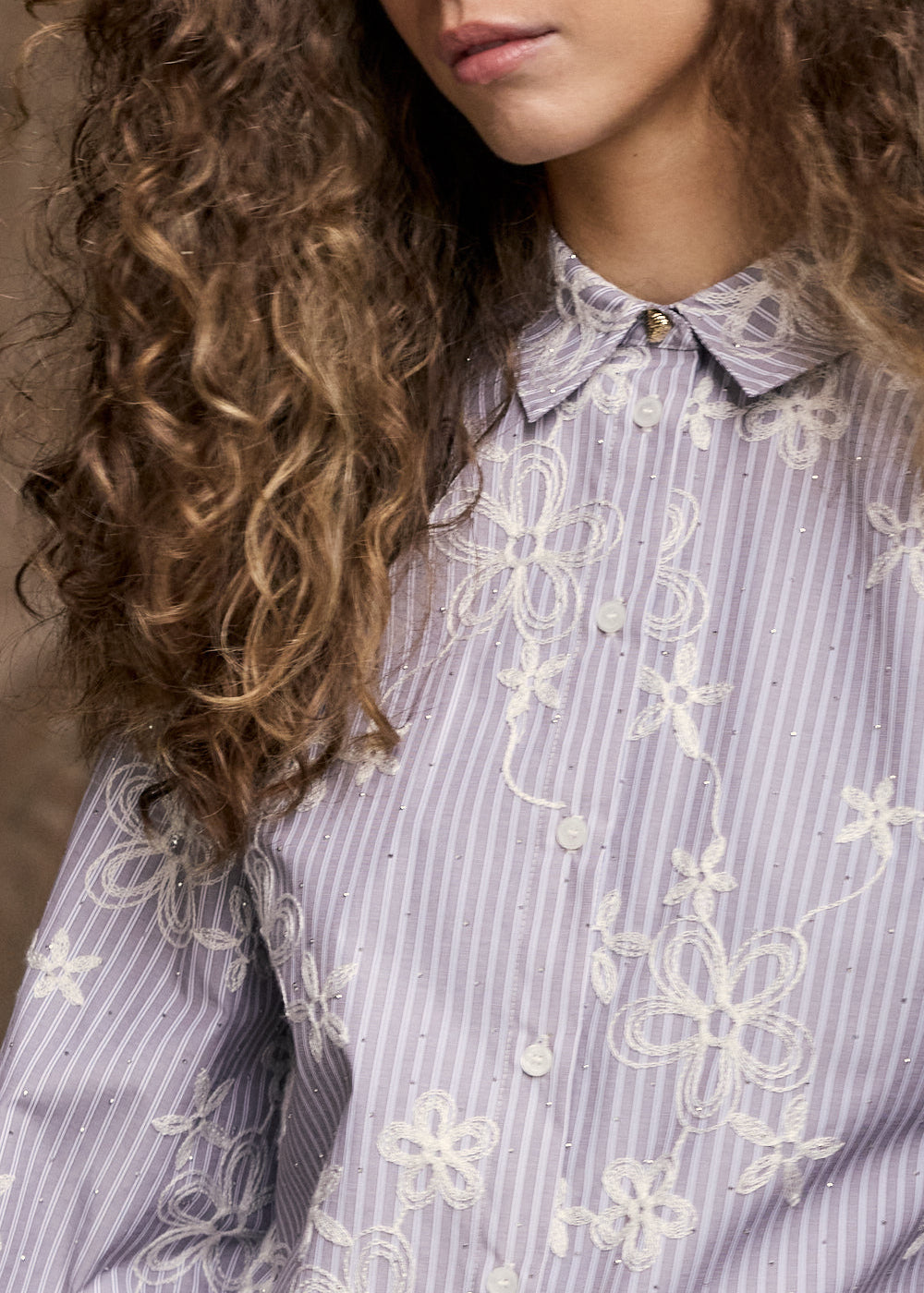 Tramontana Embroidered Blouse Rhinestones