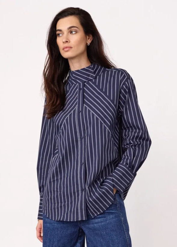 Co'couture Somocc Stripe Funnel Neck Shirt Navy