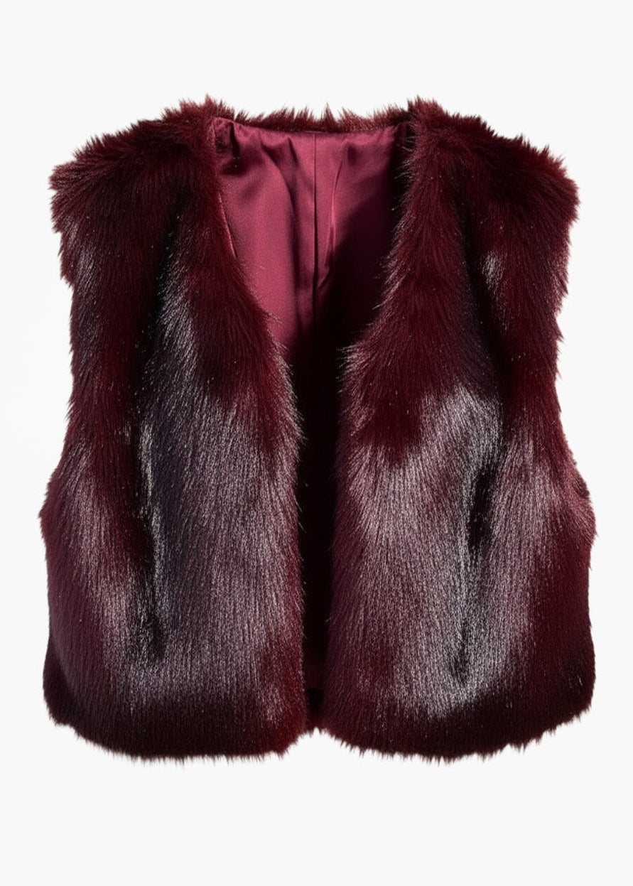 Aimee the Label IslaW6 Fake Fur waistcoat Burgundy en Brown