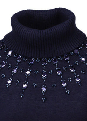 K-Design Pull rolkraag met kralen B812 kleur Navy