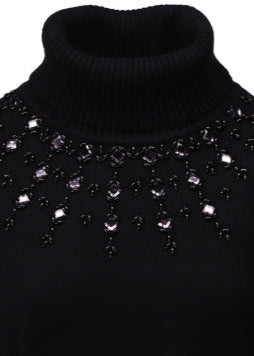 K-Design gebreide jurk met kralen B813 kleur Navy