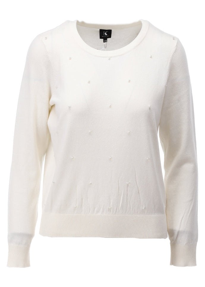 K-Design pullover met parel B824 ecru, burgundy en grey melange