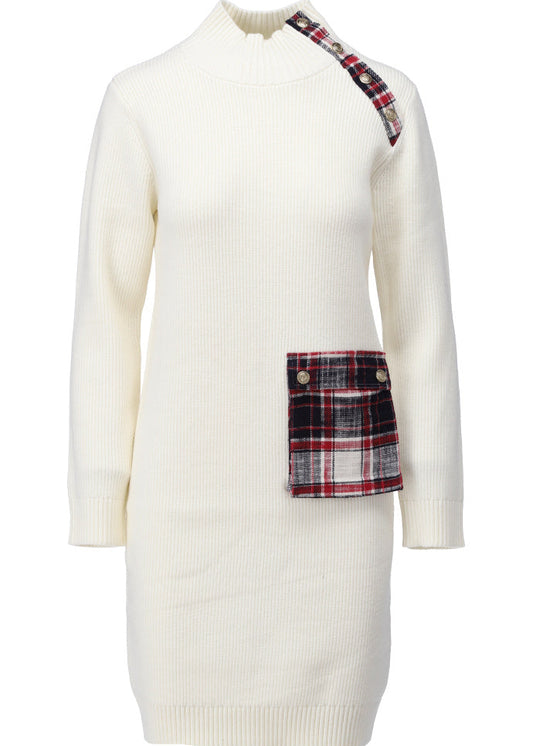 K-Design jurk met kraag met knopen en zakje Ecru B832