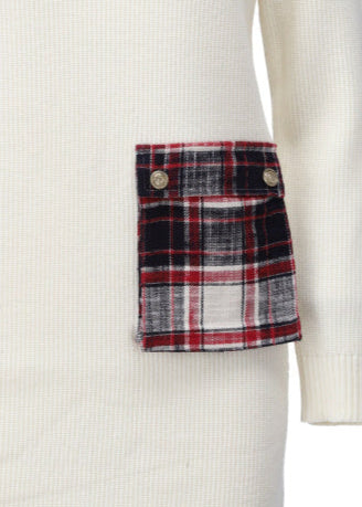 K-Design jurk met kraag met knopen en zakje Ecru B832