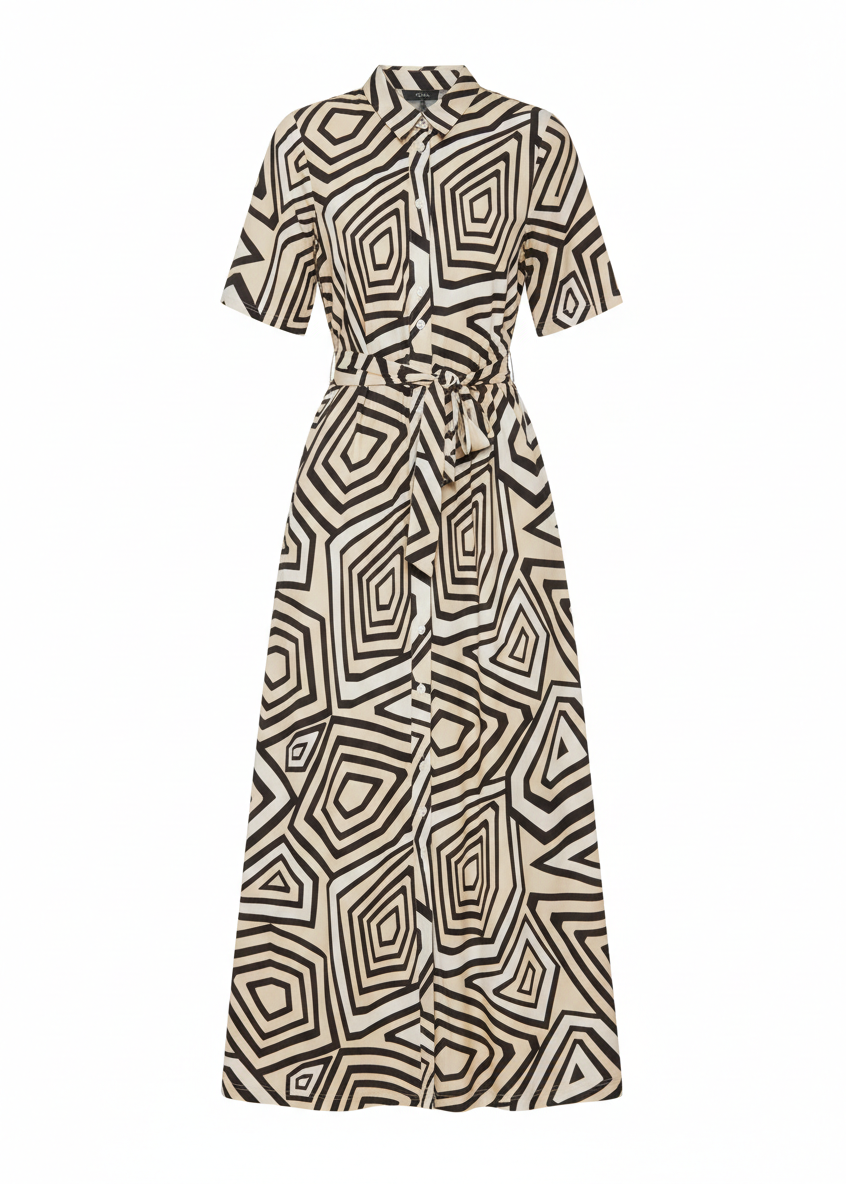 Batida cream line print jurk 2441