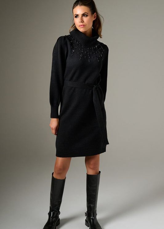 K-Design gebreide jurk met kralen B813 kleur Navy