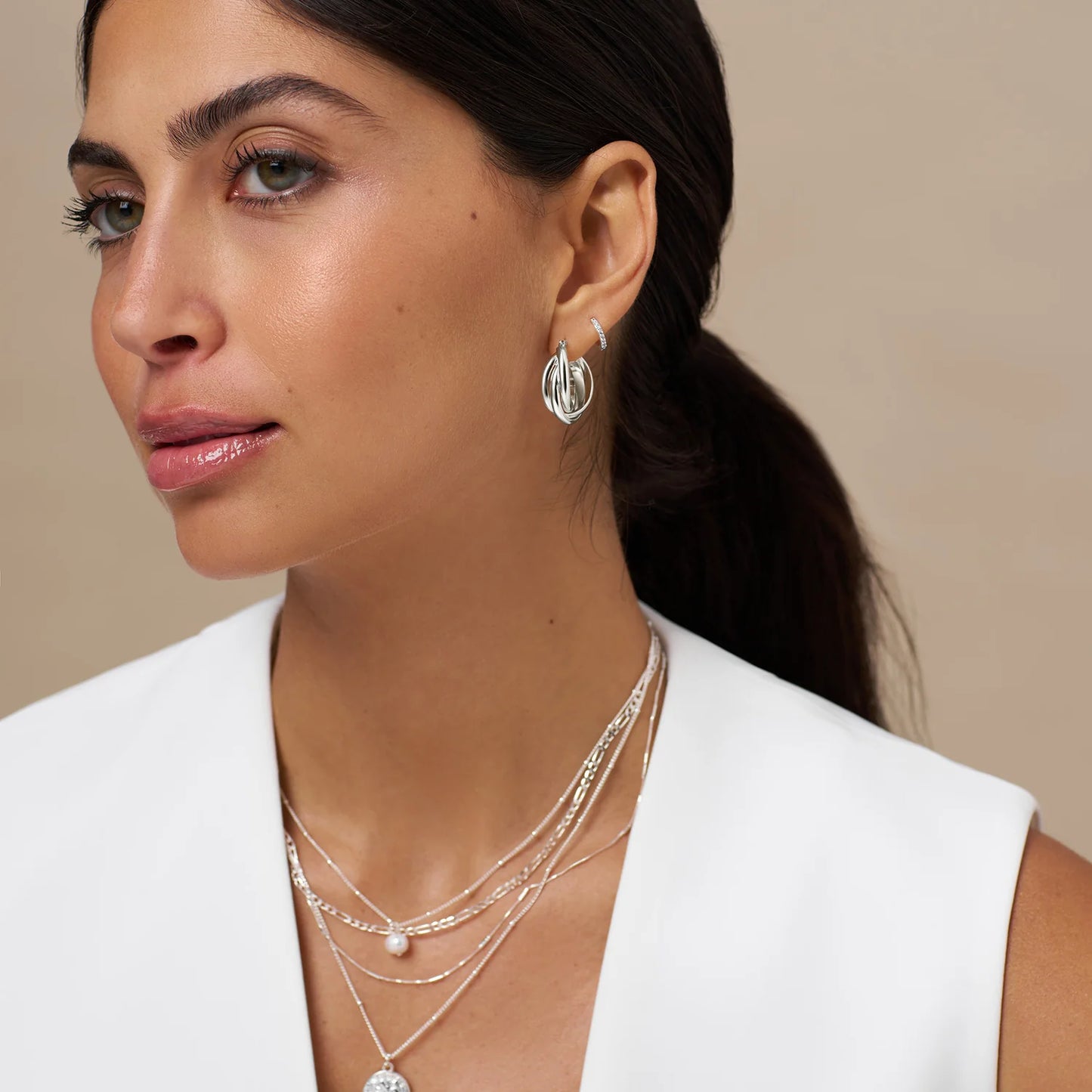 Orelia Interlocking Hoop Earrings - Silver