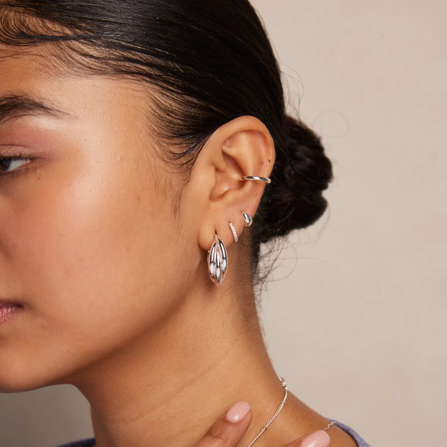 Orelia Interlocking Hoop Earrings - Silver