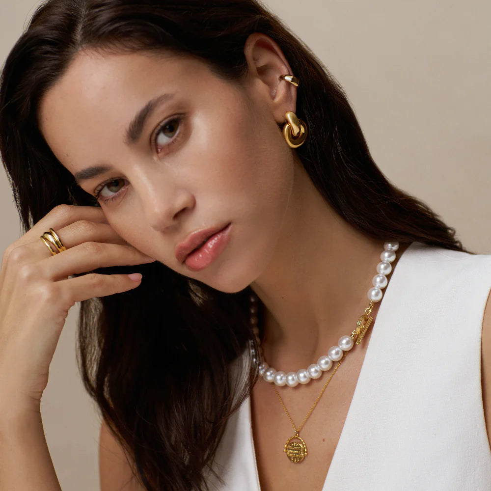 Orelia Statement Pearl T-Bar Necklace