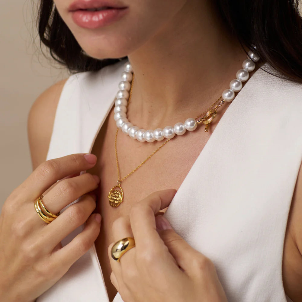 Orelia Statement Pearl T-Bar Necklace