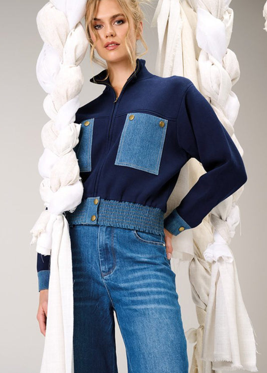 K-Design gebreide jas met Jeans details Navy