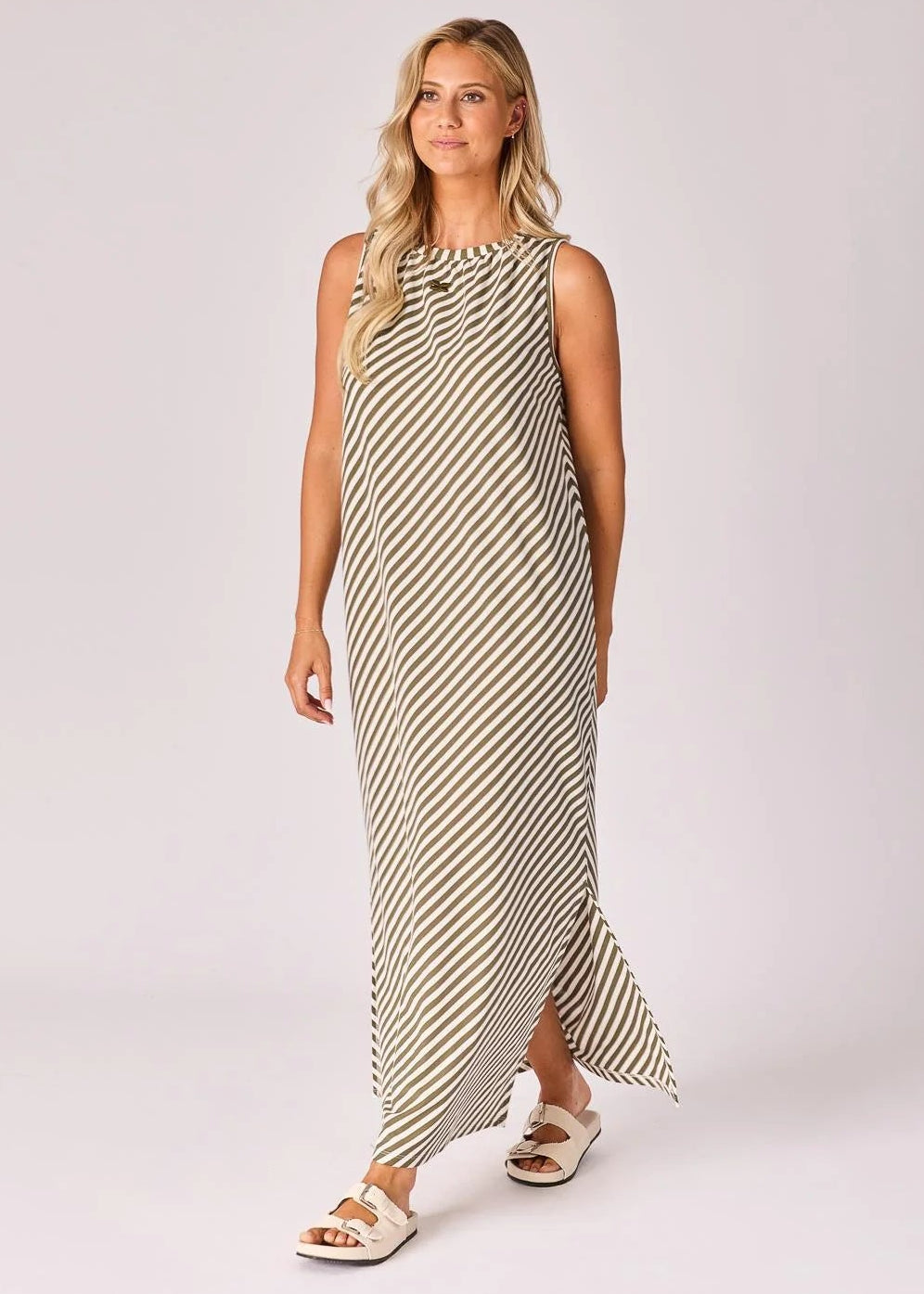 Lalotti Lange jurk met streepjesmotief - Green stripe