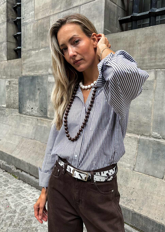 Turquoise LU8550 Blouse Krijtstreep