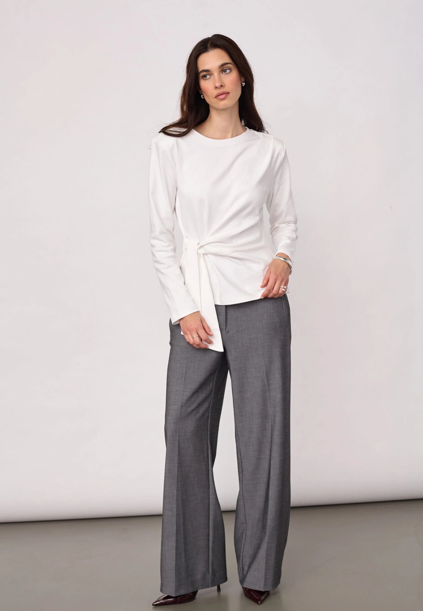 Co'couture Orianecc Ls Pleat Tie Tee White