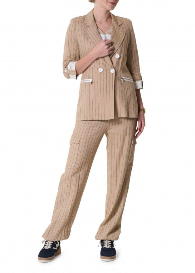 Zip73 Cargo wide leg pinstripe caramel