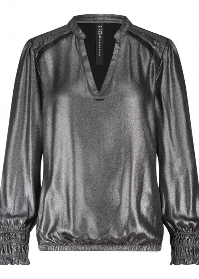 Zip73 Top Leather details Metallic GreyW25/224/01/045