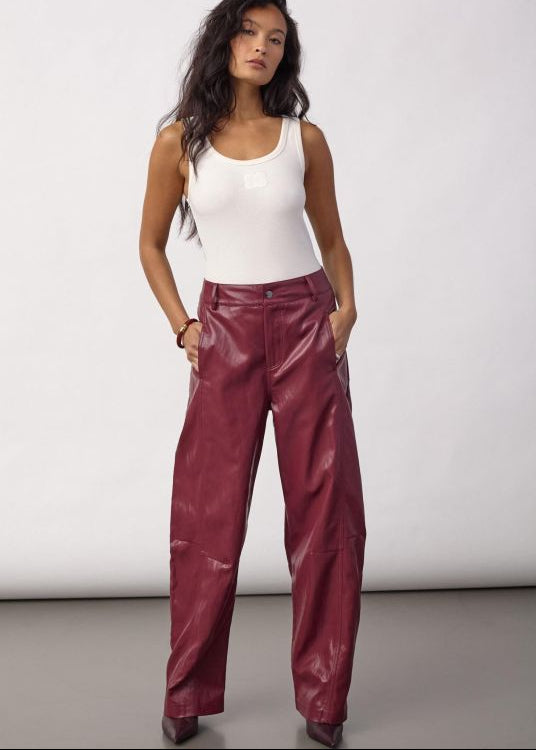Co'Couture Faux leren broek Gitt | Berry red