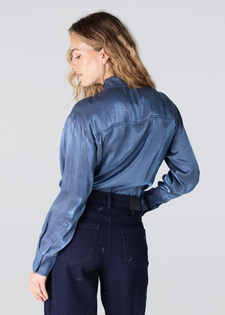 Jansen Amsterdam Bisa glans blouse | Blauw