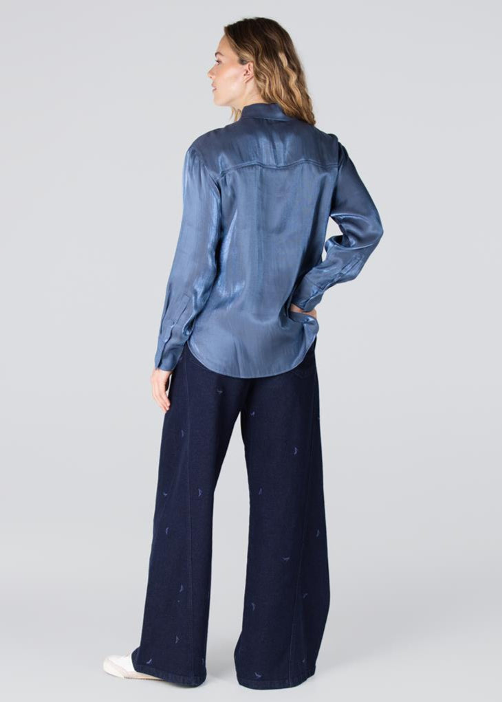 Jansen Amsterdam Bisa glans blouse | Blauw