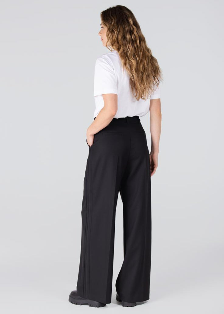 Jansen Amsterdam Bridget pantalon met sierbies | Zwart