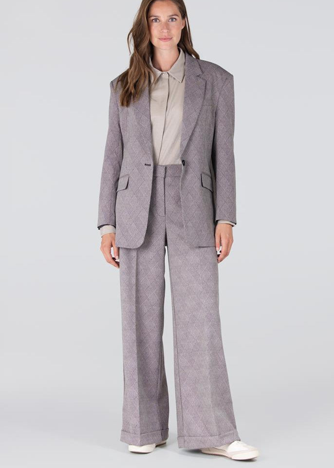 Jansen Amsterdam Denise ruit pantalon met wijde pijp | Kaki