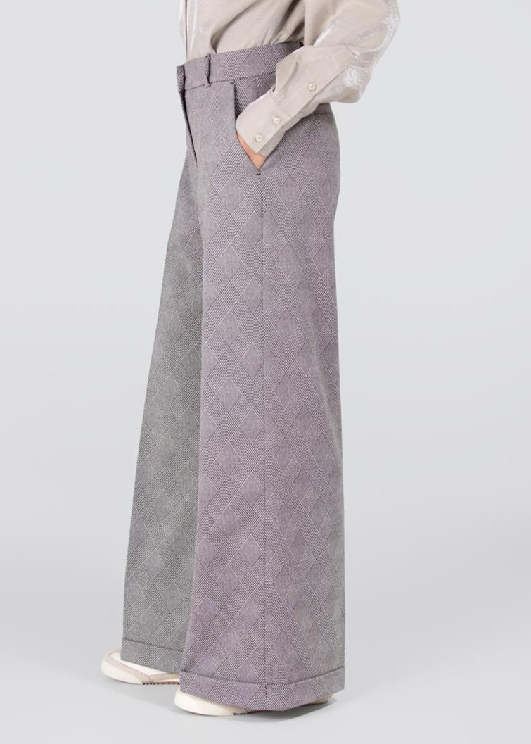 Jansen Amsterdam Denise ruit pantalon met wijde pijp | Kaki