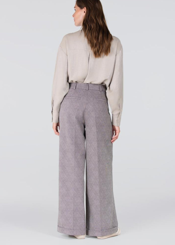 Jansen Amsterdam Denise ruit pantalon met wijde pijp | Kaki