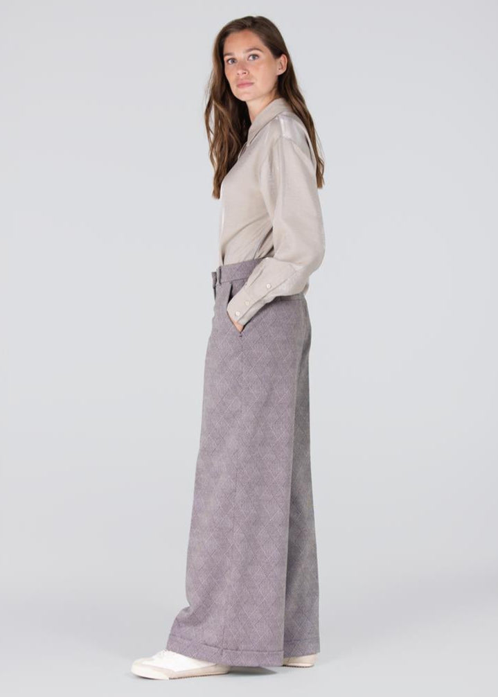 Jansen Amsterdam Denise ruit pantalon met wijde pijp | Kaki