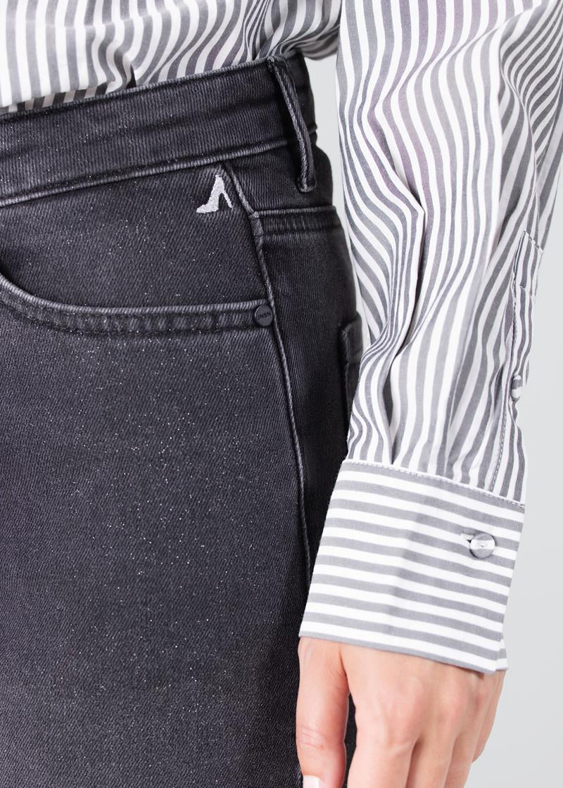 Jansen Amsterdam Emma straight jeans met glitter | Antraciet denim
