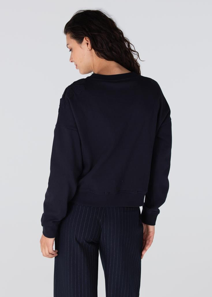 Jansen Amsterdam Gaby sweater met bloem detail | Donkerblauw