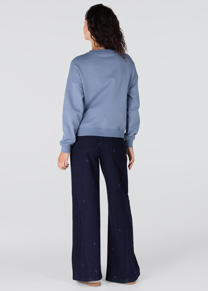Jansen Amsterdam Gisele trui met borduur tekst | Blauw