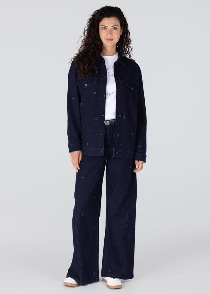 Jansen Amsterdam Isabeau jeans met borduurprint | Donkerblauw denim