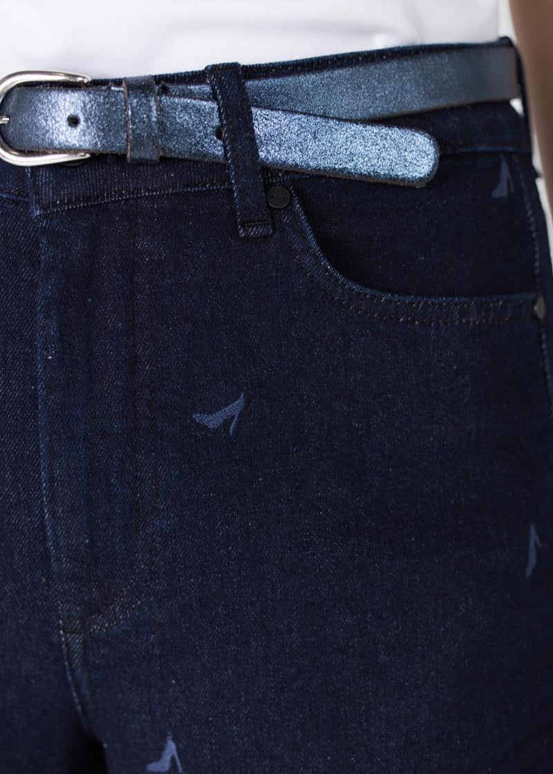 Jansen Amsterdam Isabeau jeans met borduurprint | Donkerblauw denim