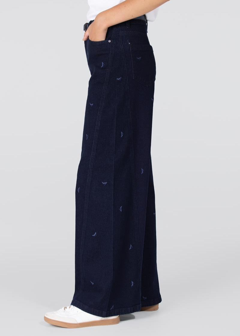Jansen Amsterdam Isabeau jeans met borduurprint | Donkerblauw denim